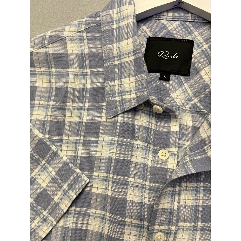 Rails Fairfax Mens Large Blue White Plaid Short Sleeve Cotton Shirt RM-128-919A